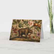 Vintage Bear and Orchard Botanical Oil Painting