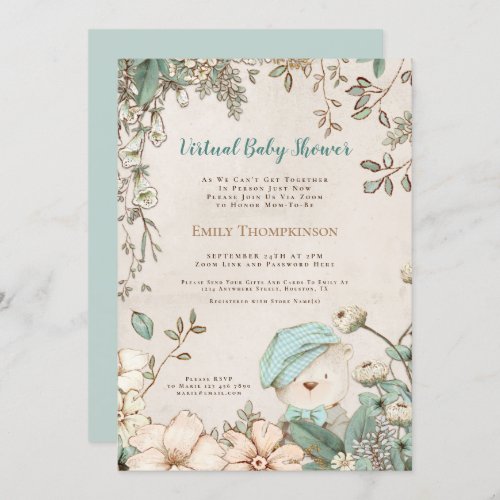 Vintage Bear Antique White Virtual Baby Shower Invitation