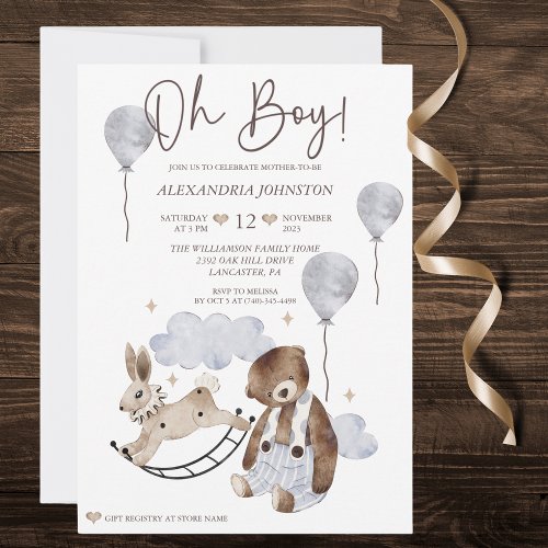 Vintage Bear Baby Boy Shower Invitation