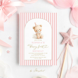 Vintage Bear Birthday Girl Invitation