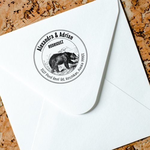 Vintage Bear Family Return Address Circle Rubber Stamp