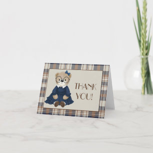 Vintage Bear Girl Baby Shower Letterpress Thank You Card