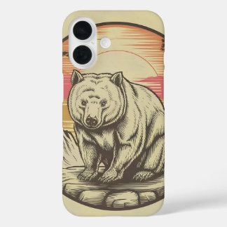 Vintage Bear in Nature Sunset Retro Illustration iPhone 16 Case