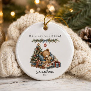 Vintage Bear My First Christmas Ceramic Ornament