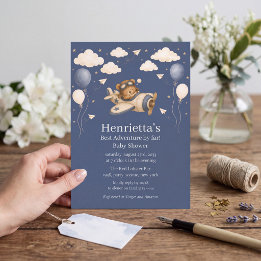 Vintage Bear Pilot Adventure Baby Shower Invitation