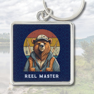 Vintage Bear Retirement Gifts for Fisherman Dad Keychain