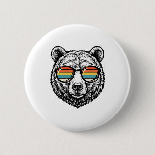 Vintage Bear Sunglasses Vector Graphic Design_1 Button
