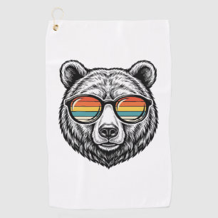 Vintage Bear Sunglasses Vector Graphic Design_1 Golf Towel
