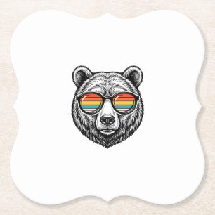 Vintage Bear Sunglasses Vector Graphic Design_1 Paper Coaster