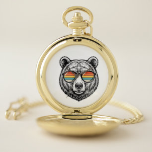 Vintage Bear Sunglasses Vector Graphic Design_1 Pocket Watch