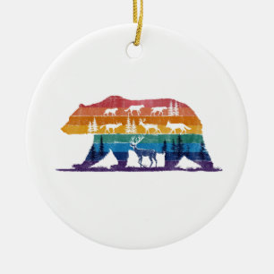 Vintage Bear Wildlife – Retro Forest Silhouette Ceramic Ornament