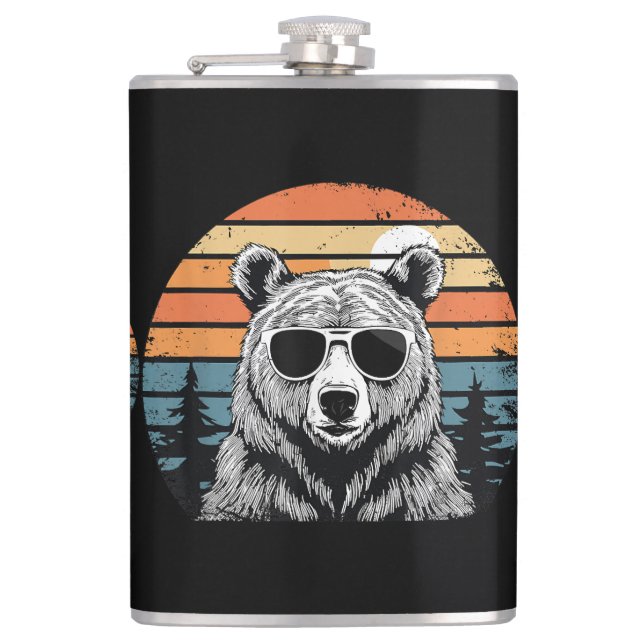 Vintage Bear with Sunglasses Flask (Front)