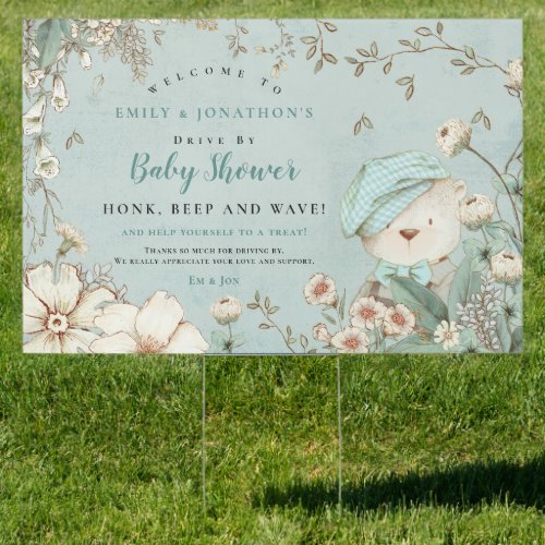 Vintage Bear Woodland Welcome Drive By Baby Shower Sign