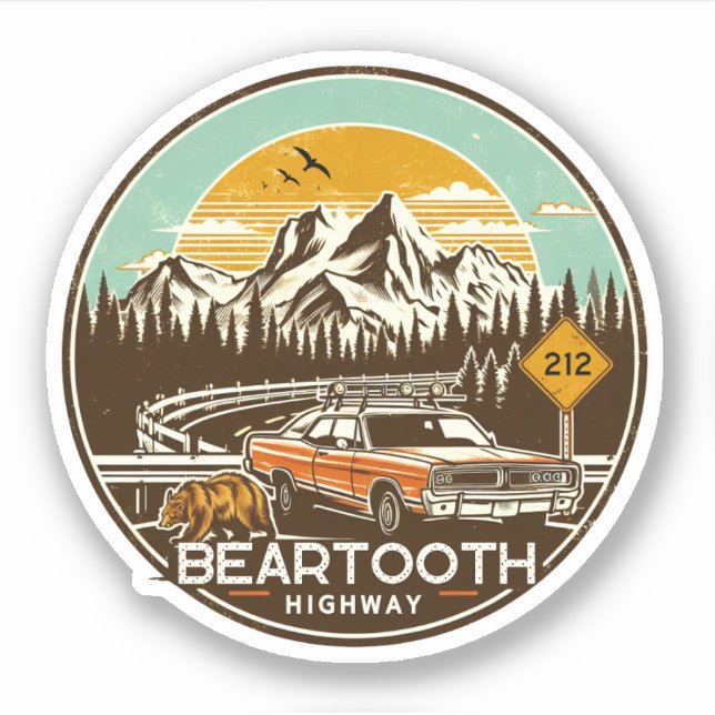 vintage Beartooth Highway us 212 montana road Sticker (Front)