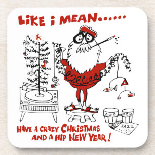 Vintage Beatnik Christmas Design Beverage Coaster