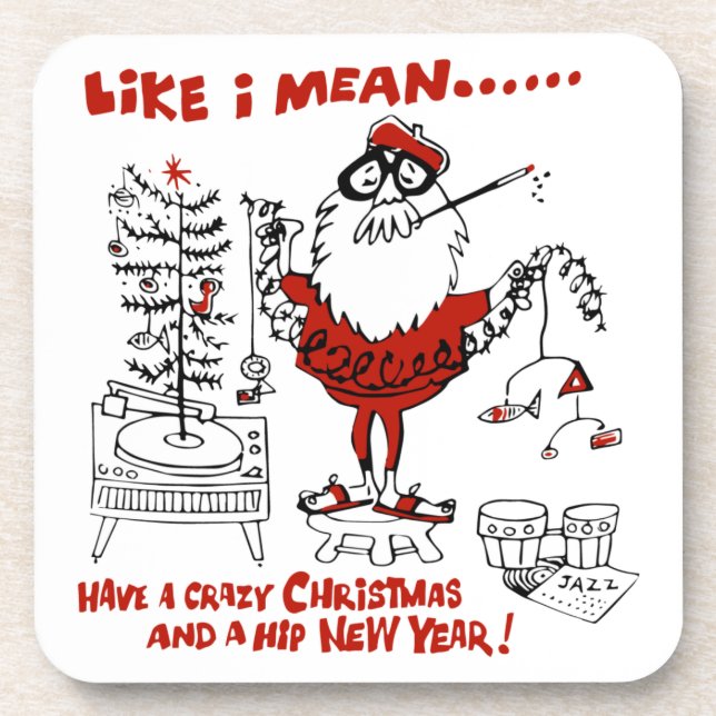 Vintage Beatnik Christmas Design Beverage Coaster (Front)