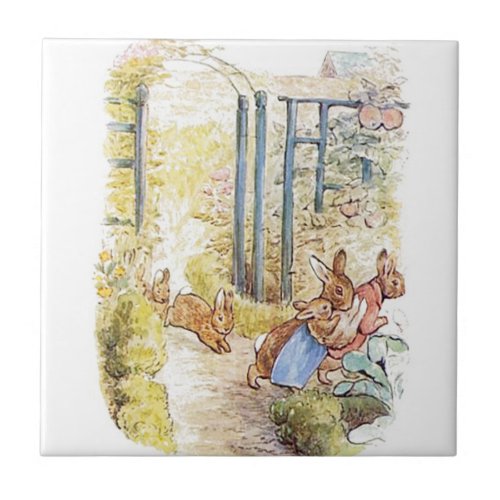 Vintage Beatrix Potter Bunnies Ceramic Tile