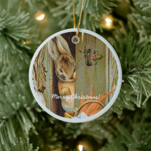 Vintage Beatrix Potter Christmas Greetings Ceramic Ornament