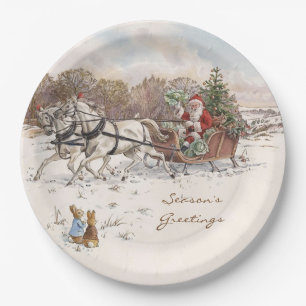Vintage Beatrix Potter Christmas Greetings Holiday Paper Plates