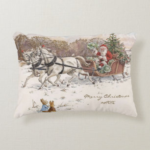 Vintage Beatrix Potter Christmas Rabbits and Santa Accent Pillow