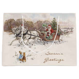 Vintage Beatrix Potter Rabbit and Santa Christmas Large Gift Bag