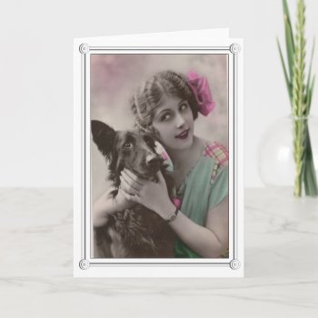 Vintage Beautiful 1920s Woman And Dog Card by vintagecreations at Zazzle