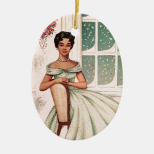 Vintage Beautiful African American Woman Ceramic Ornament