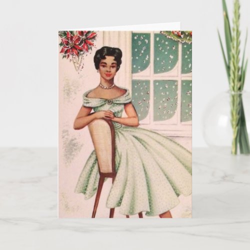 Vintage Beautiful African American Woman Holiday Card