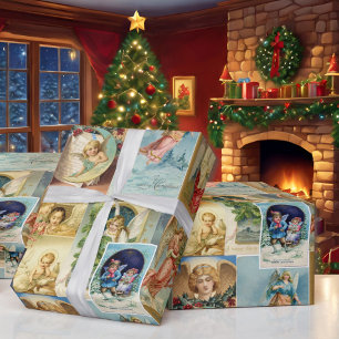 Vintage Beautiful Angels Victorian Christmas Cards Wrapping Paper