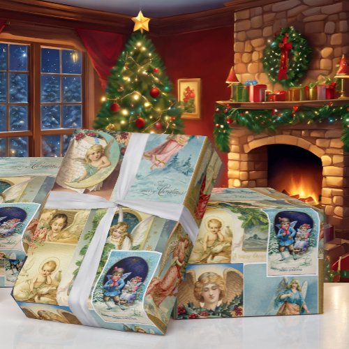 Vintage Beautiful Angels Victorian Christmas Cards Wrapping Paper