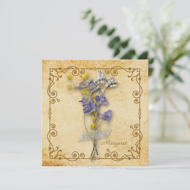 Vintage Beautiful Beige Dried Flowers with Name (Standing Front)