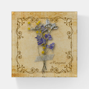 Vintage Beautiful Beige Dried Flowers with Name Paperweight