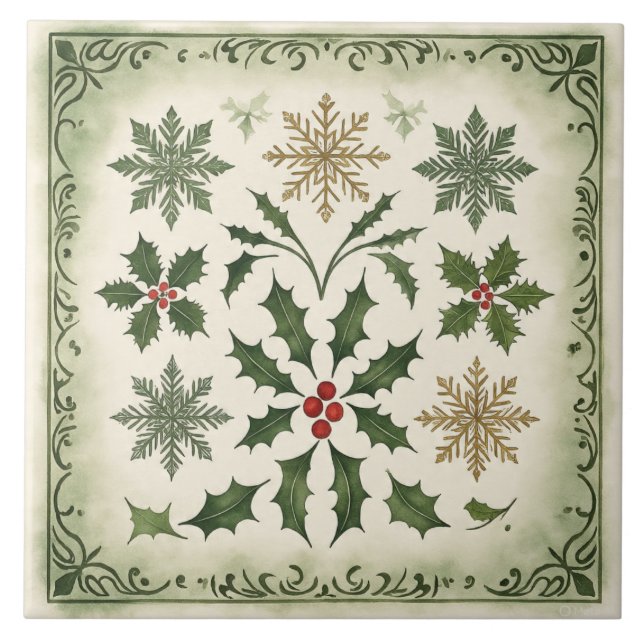 Vintage, Beautiful Christmas Pattern Ceramic Tile (Front)