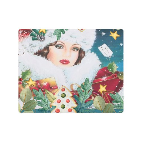 Vintage Beautiful Christmas Woman Metal Print