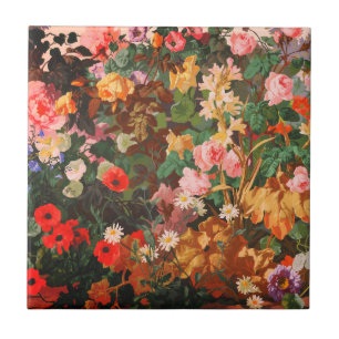 Vintage beautiful colorful flowers floral painting ceramic tile