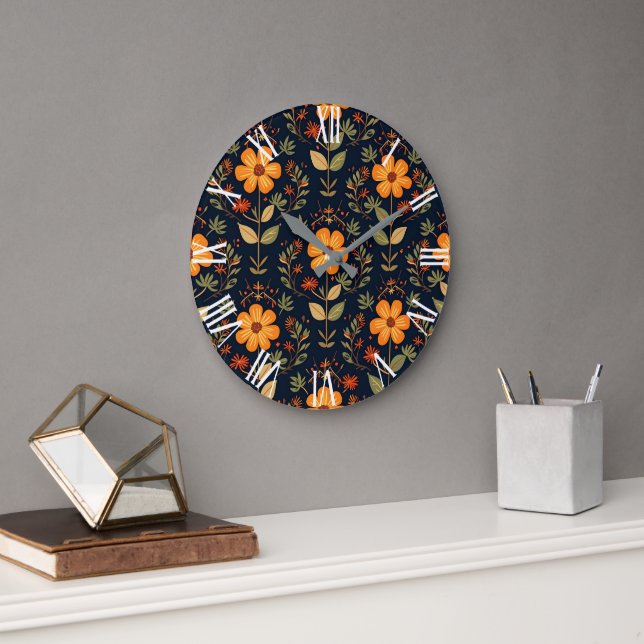 Vintage Beautiful Floral Modern Collection Large Clock (Office)