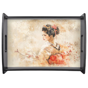 Vintage Beautiful Geisha Serving Tray