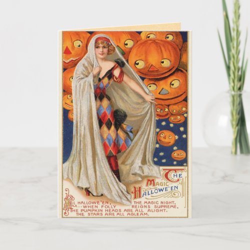 Vintage Beautiful Girl Ghost Halloween Card