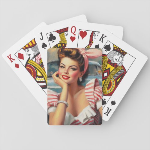 Vintage Beautiful Girl Painting Playing Cards