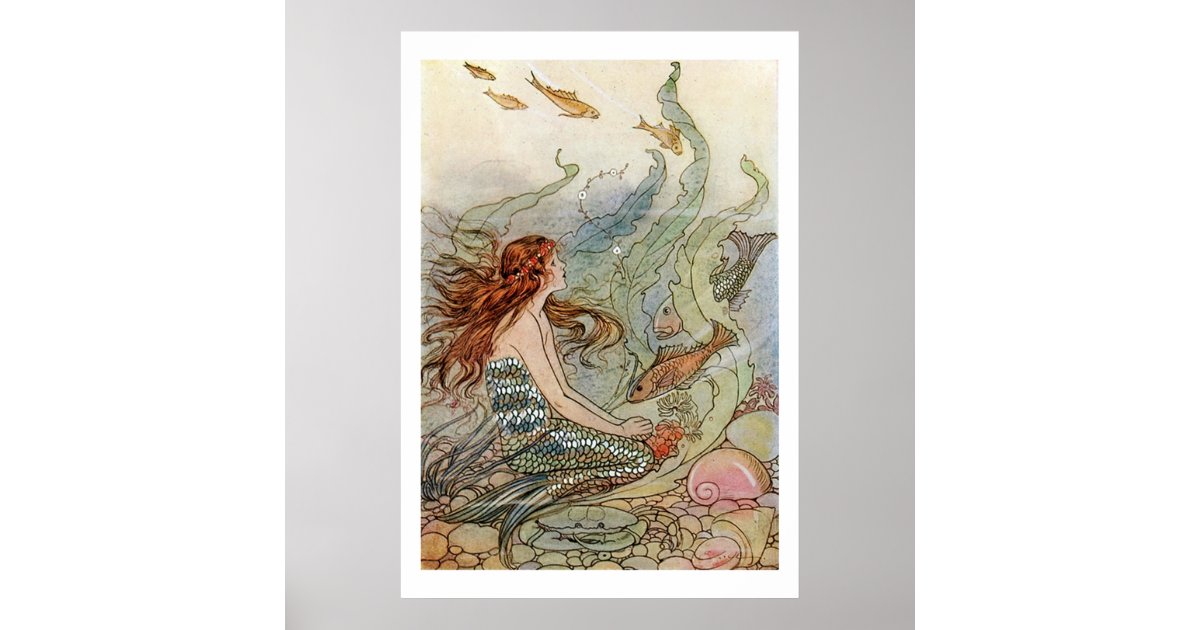 Vintage Beautiful Girly Mermaid Under The Sea Poster | Zazzle