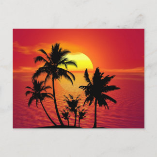 Vintage Beautiful Island Beach Sunset Postcard