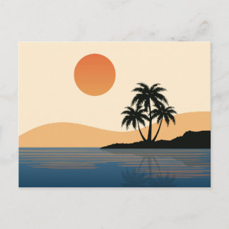 Vintage Beautiful Island Beach Sunset Postcard