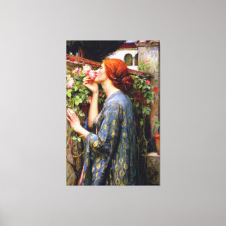 Vintage Beautiful Lady And Pink Rose Flower Canvas Print