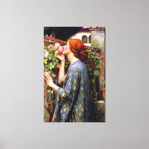 Vintage Beautiful Lady And Pink Rose Flower Canvas Print