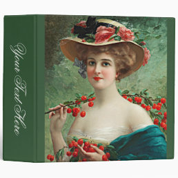 Vintage Beautiful Lady, Flowered Hat &amp; Cherries 3 Ring Binder