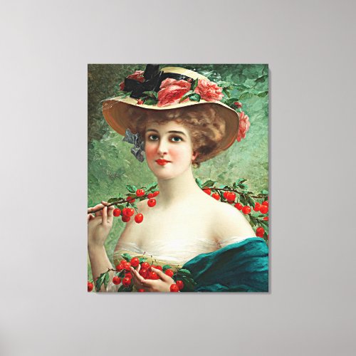 Vintage Beautiful Lady Flowered Hat  Cherries Canvas Print