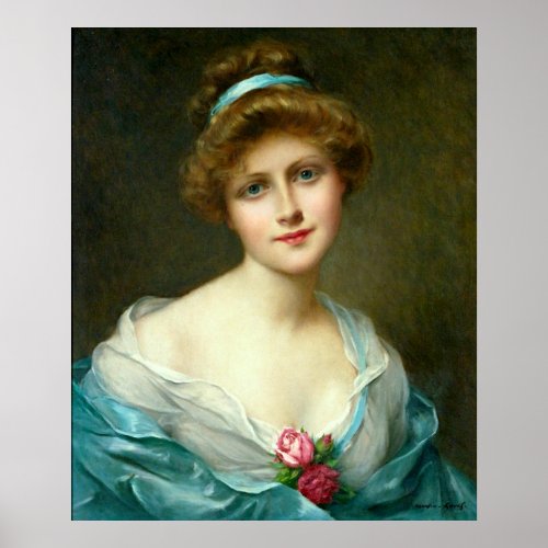 Vintage Beautiful Lady Green Dress Poster