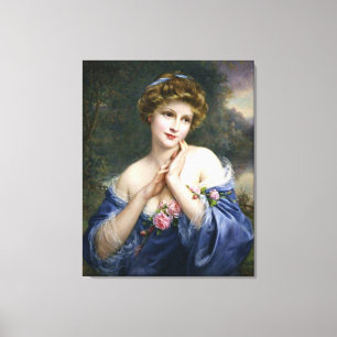 Vintage Beautiful Lady In Blue Canvas Print