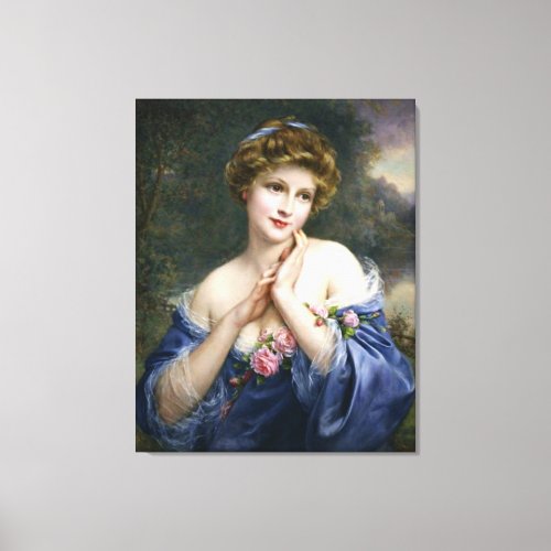 Vintage Beautiful Lady In Blue Canvas Print