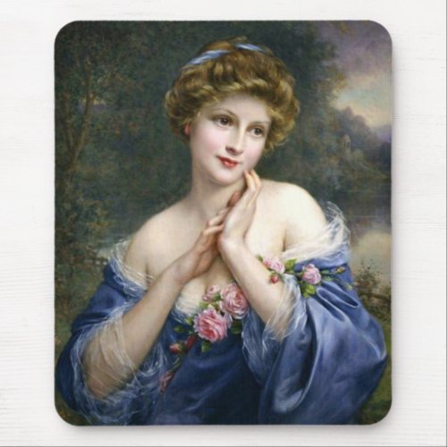 Vintage Beautiful Lady In Blue Mouse Pad